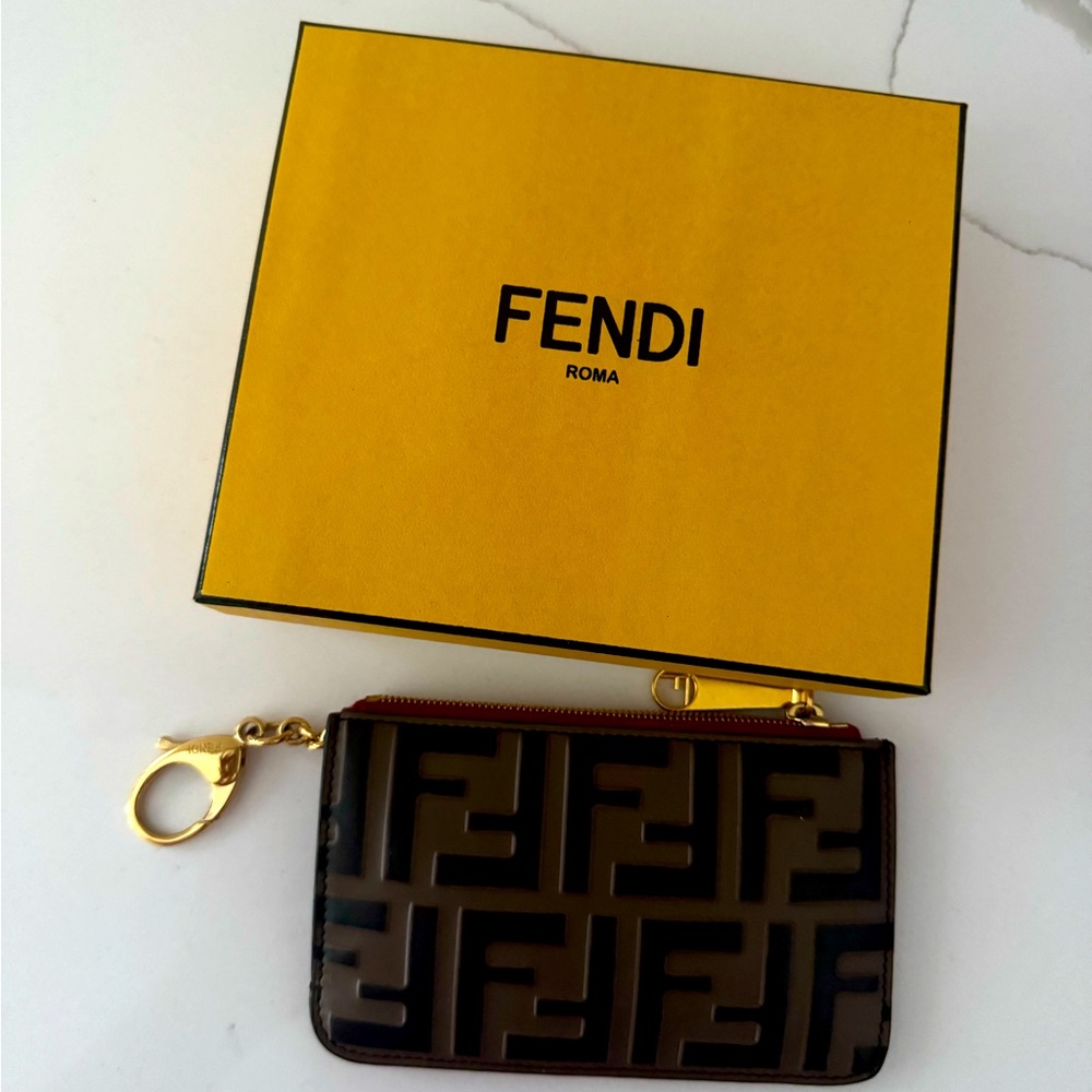 Fendi Key ring wallet pouch with red leather